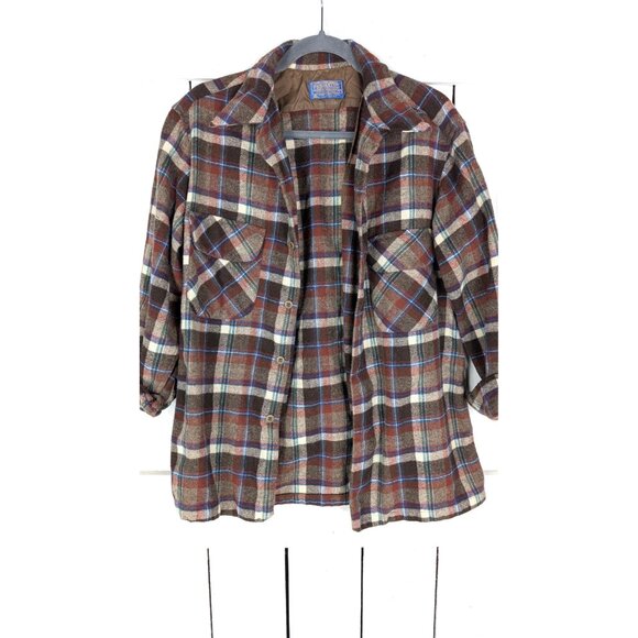 Vintage Pendleton brown checker plaid wool flannel shirt - Picture 2 of 5